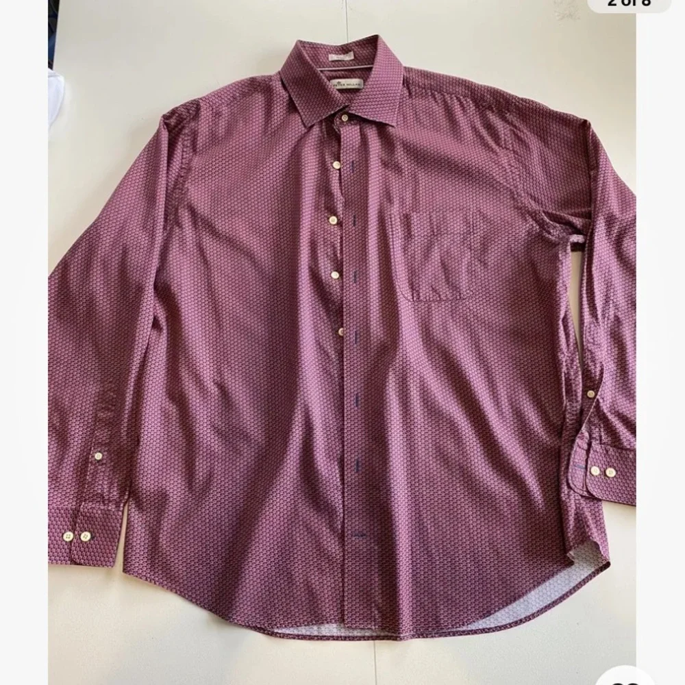 Peter Millar Geometric Men’s Button Down Long Sleeve Size XL Red Shirt - Picture 2 of 8